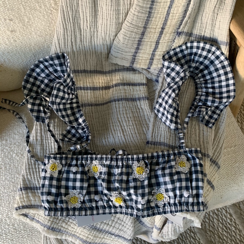 Sundress gingham daisy print crop top